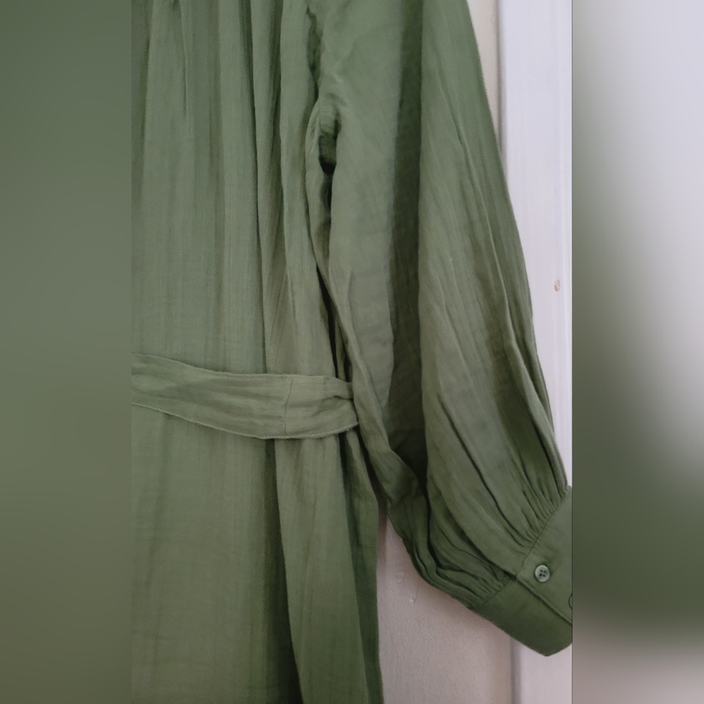 New Old Navy Sage Green Belted Midi Shirt Dress Size XXL Long Sleeve Cotton - Picture 14 of 16